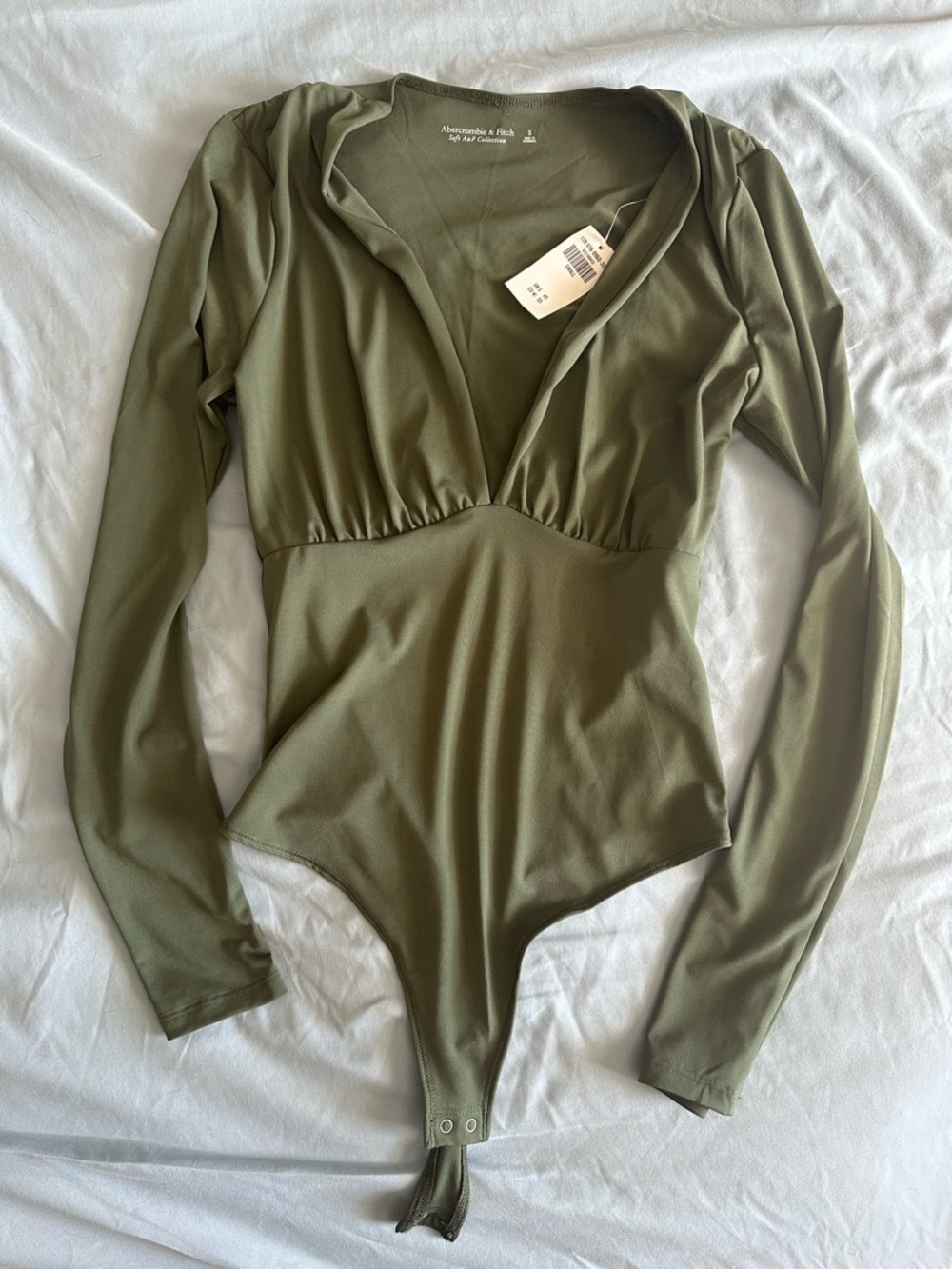Abercrombie & Fitch Olive Green V-Neck Long Sleeve Bodysuit